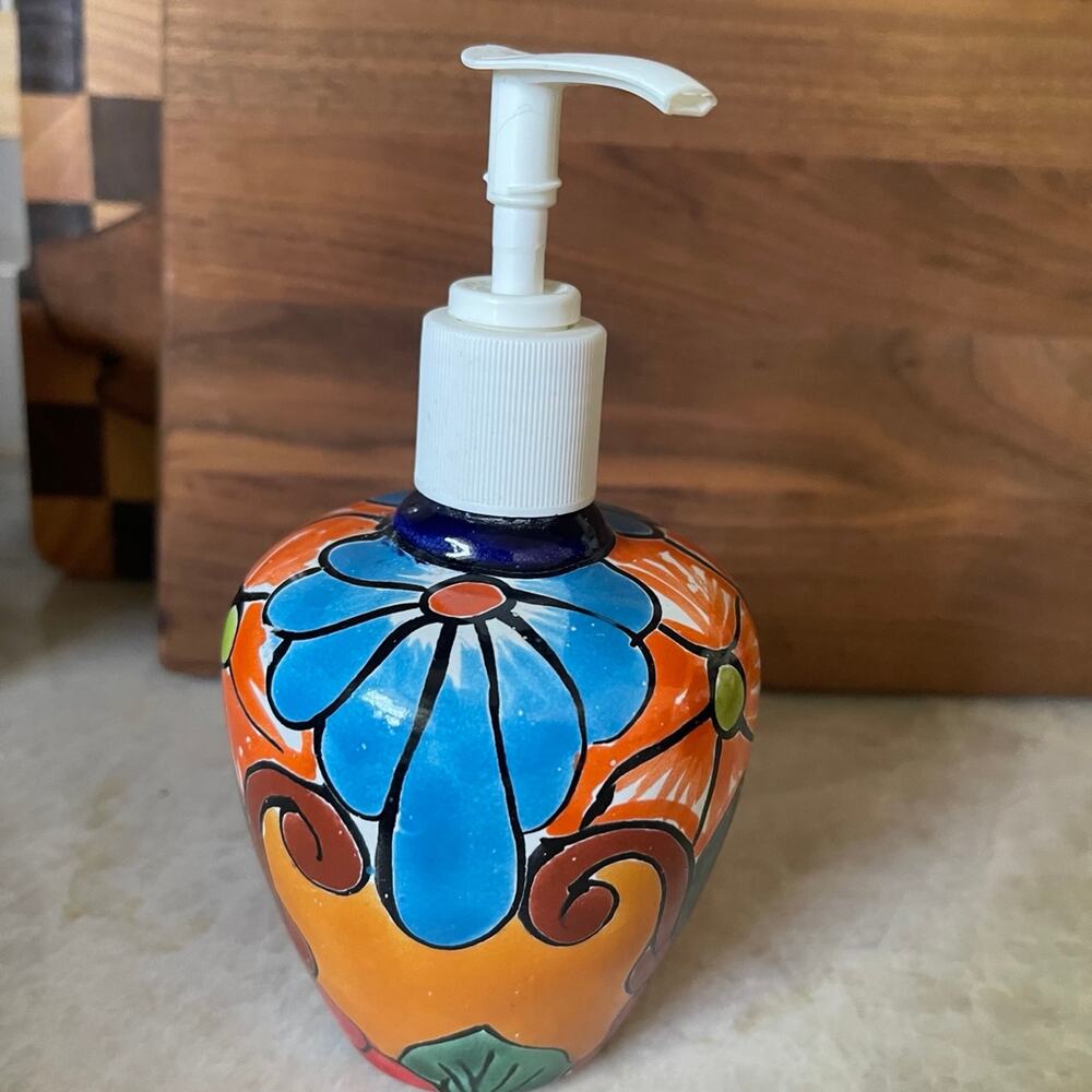 Talavera handpainted soap or lotion dispenser